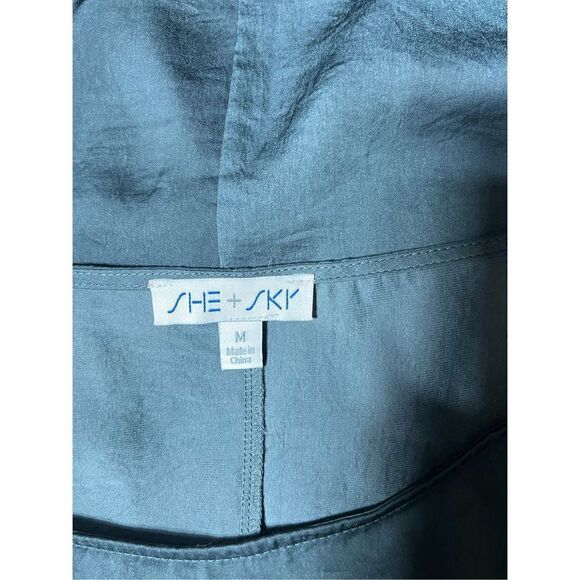 She + Sky Green Silky Kimono Sleeve Blouse Size Medium - Picture 5 of 5